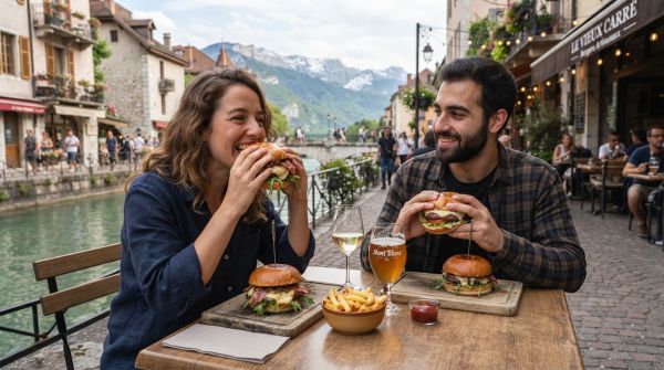 Savourez les burgers artisanaux avec fromages locaux à Annecy